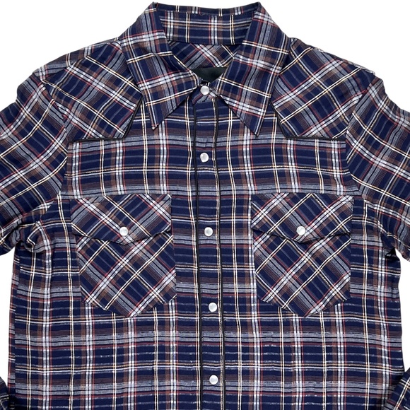 Le Superbe Superstoned Cowboy Shirt Midnight Plaid Pearl Snap Size 0 - Picture 7 of 14
